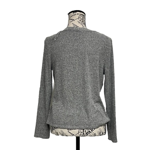 Tahari Grey Marled Snap Ribbed Cardigan Sweater Cropped Preppy Casual Grunge M - Picture 4 of 8